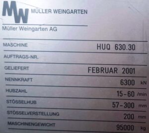 Blechumformung Presse Muller Weingarten HUQ 630.30 - 630 ton (ID:76336) - Dabrox.com