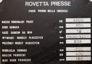 Mechanische Presse Rovetta S2-400-1600-1220 - 400 ton (ID:75790) - Dabrox.com