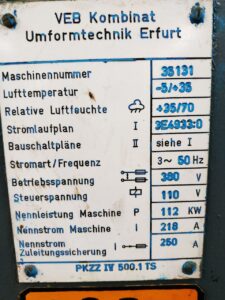 Mechanische Presse Erfurt PKZZ IV 500.1 TS - 500 ton (ID:76107) - Dabrox.com